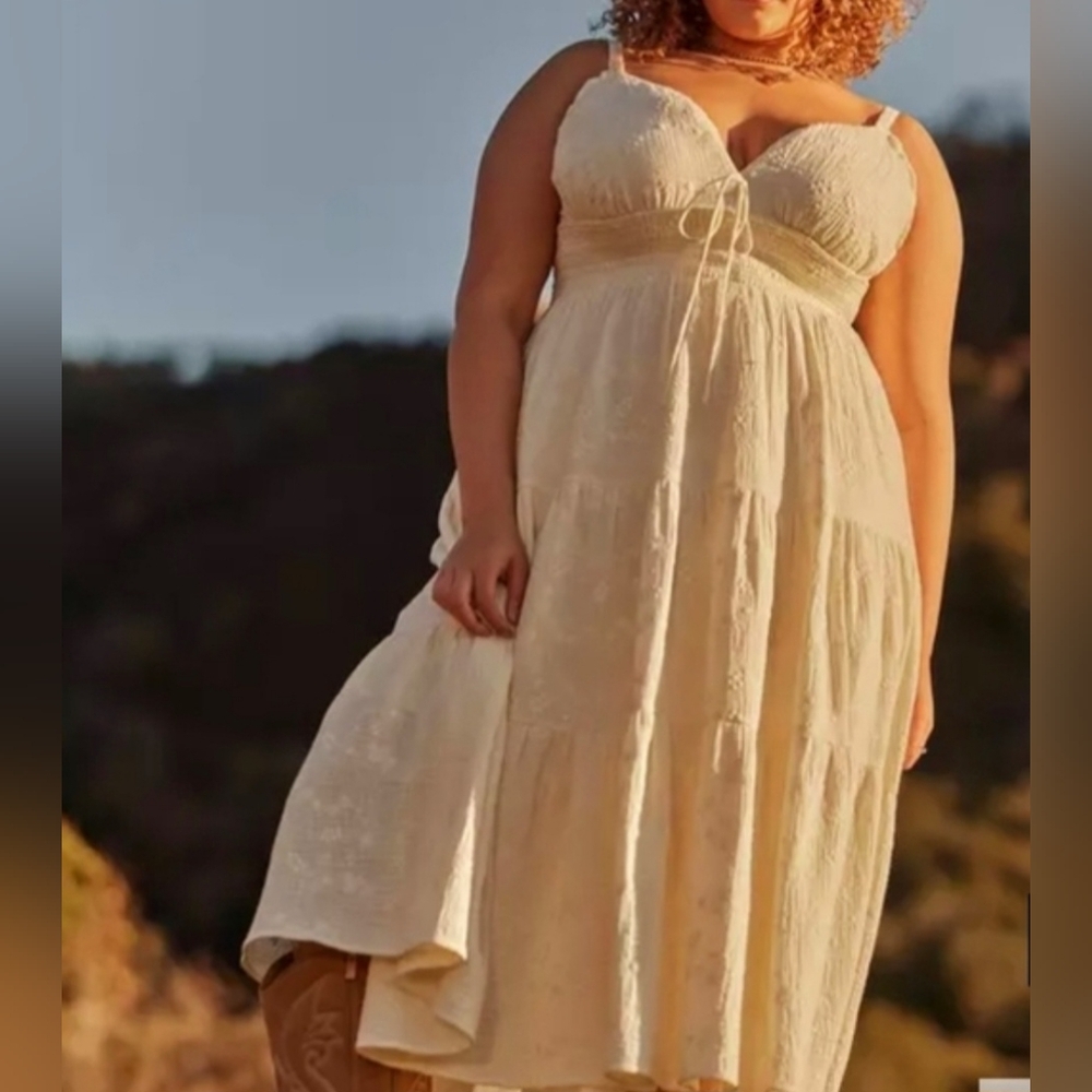 Women’s White Sundress - Elegant Tiered V-Neck Dress - Picture 10 of 11
